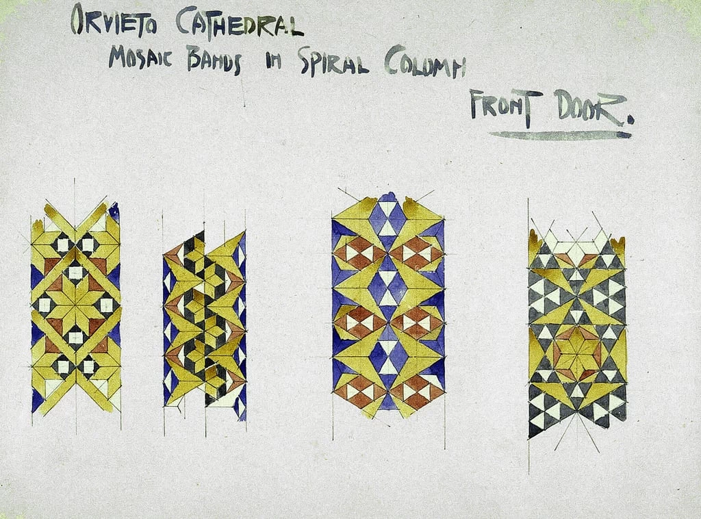 Duomo di Orvieto, Fasce a mosaico in colonna tortile, Porta d'ingresso, 1891